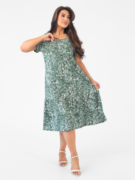 Платье женское кулирка "АГНИЯ" РОМАШКА ЗЕЛЕНЫЙ С ДЕФЕКТОМ